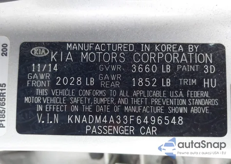 2015 Kia Rio Lx из США, поврежденный, VIN KNADM4A33F6496548